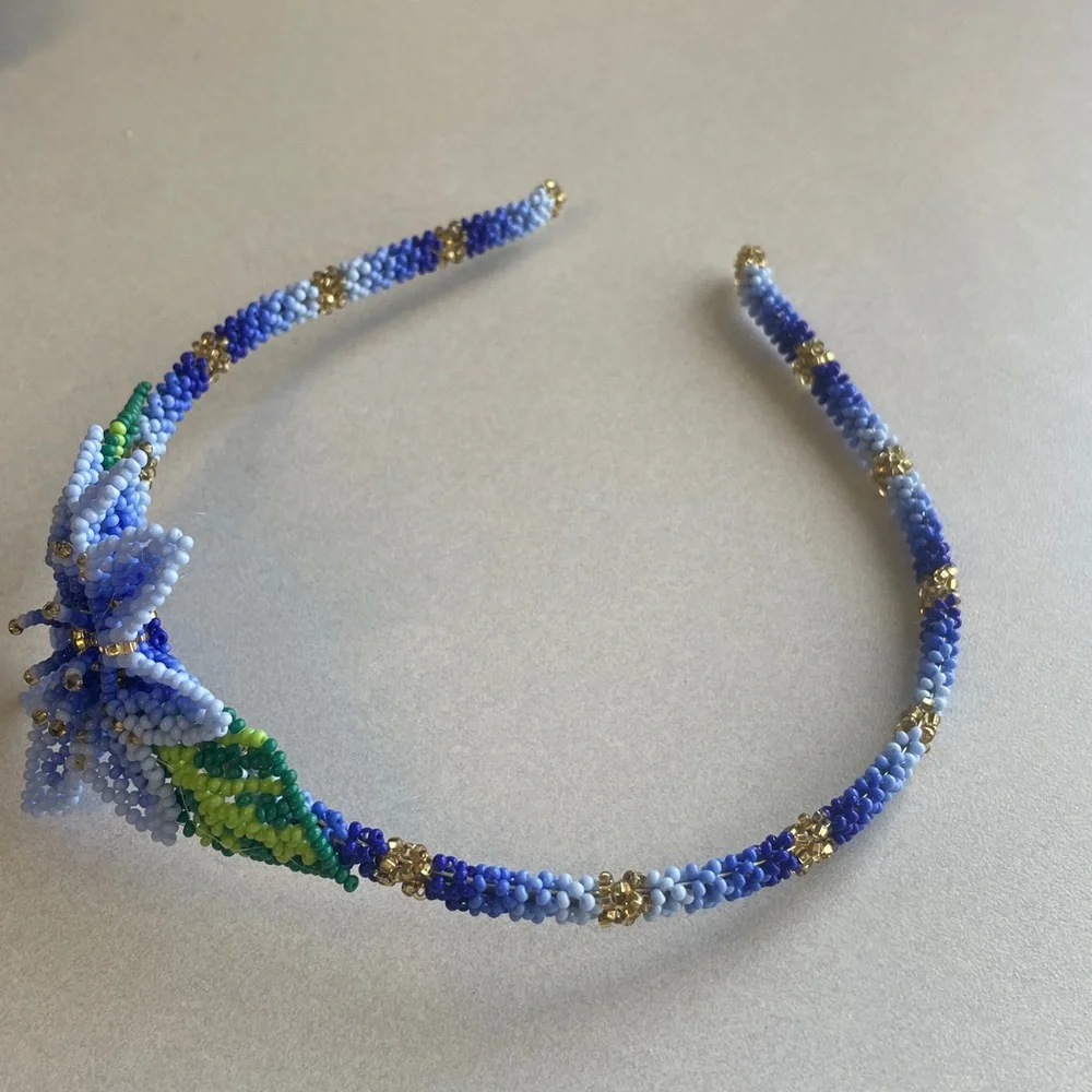 Blue Beaded Flower Headband‎ - Women's Accessory